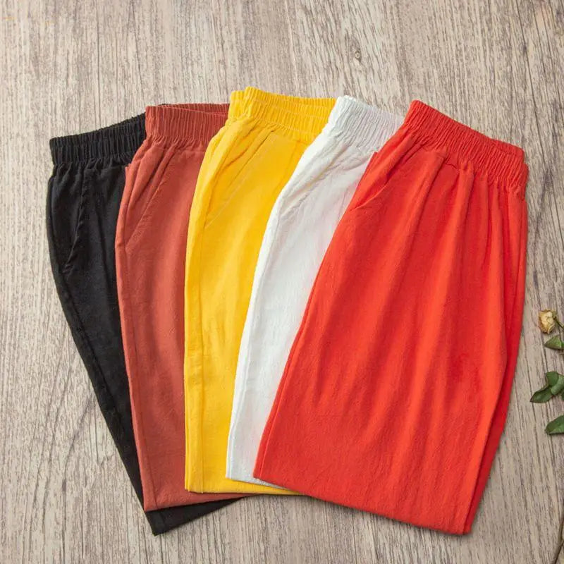 Pantalones de lino y algodón con cintura elástica