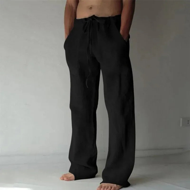 Pantalones holgados de algodón y lino para hombre