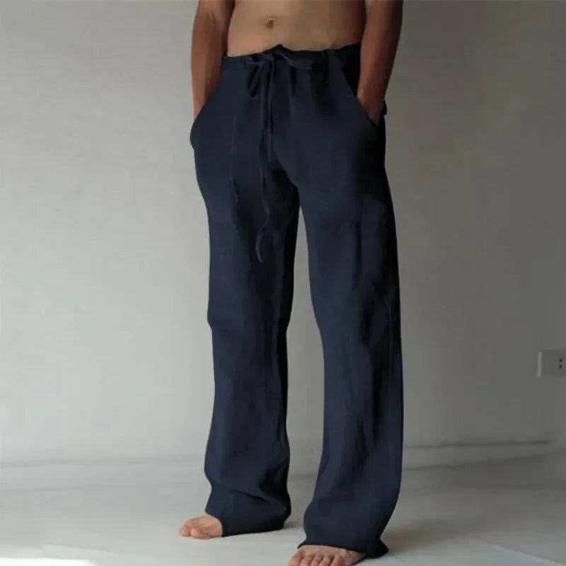 Pantalones holgados de algodón y lino para hombre