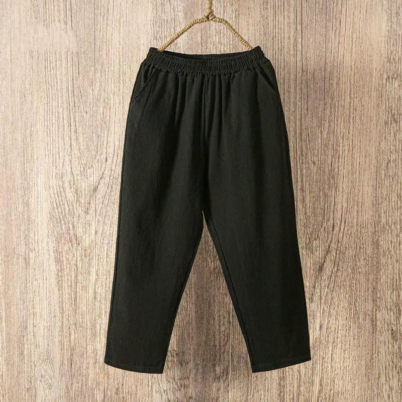 Pantalones de lino y algodón con cintura elástica