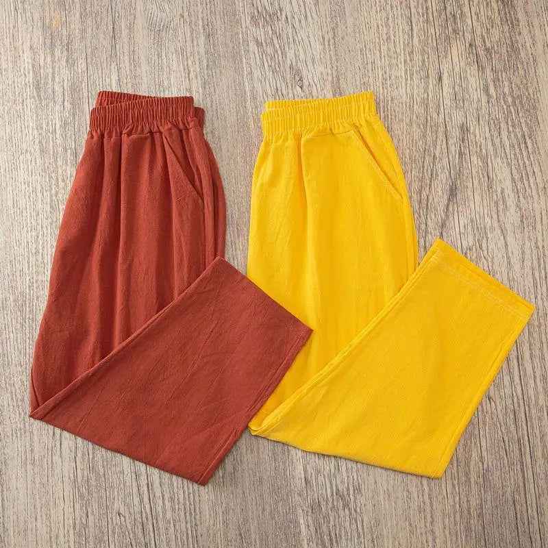 Pantalones de lino y algodón con cintura elástica