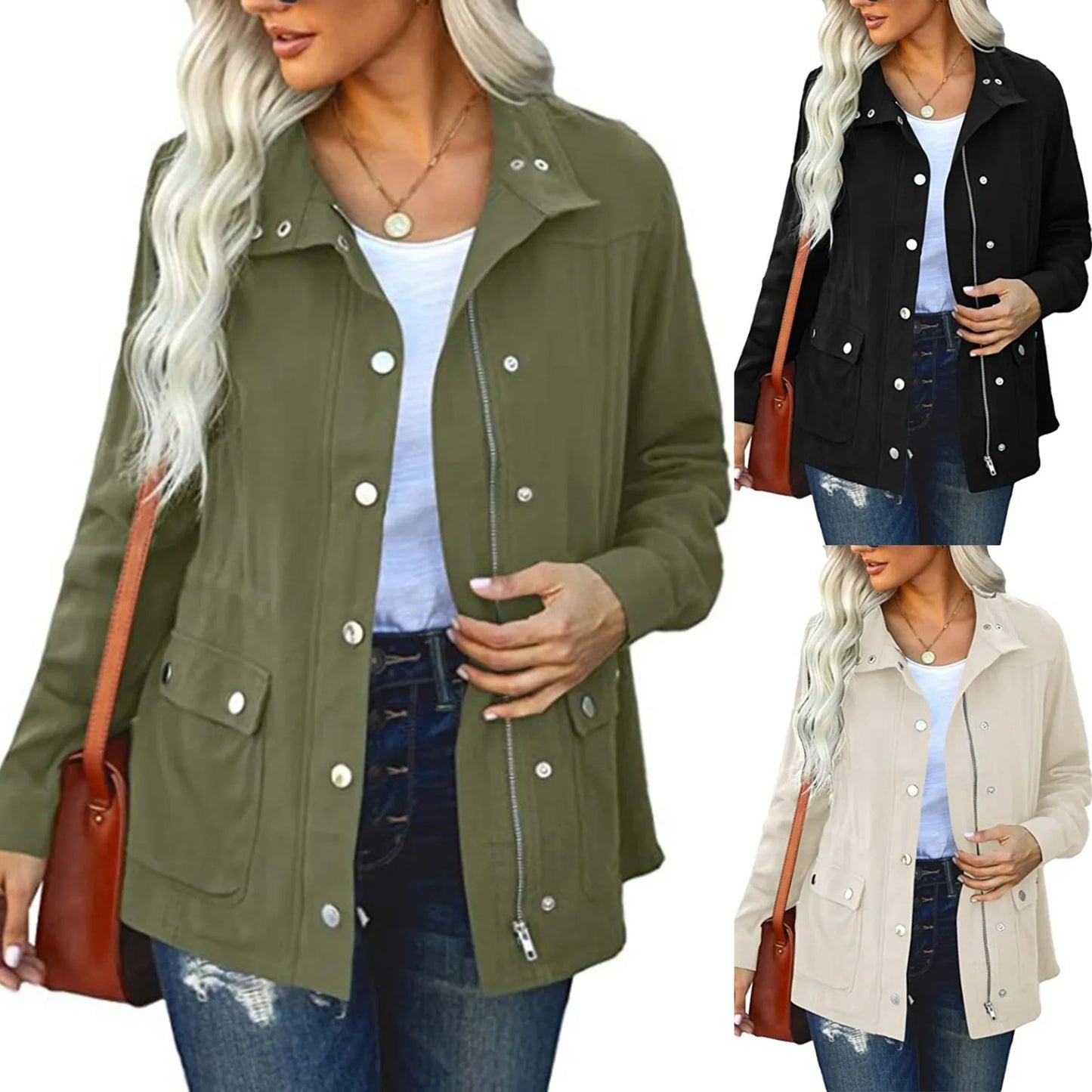 Chaqueta con capucha para mujer, cárdigan liso a prueba de viento, para Otoño e Invierno