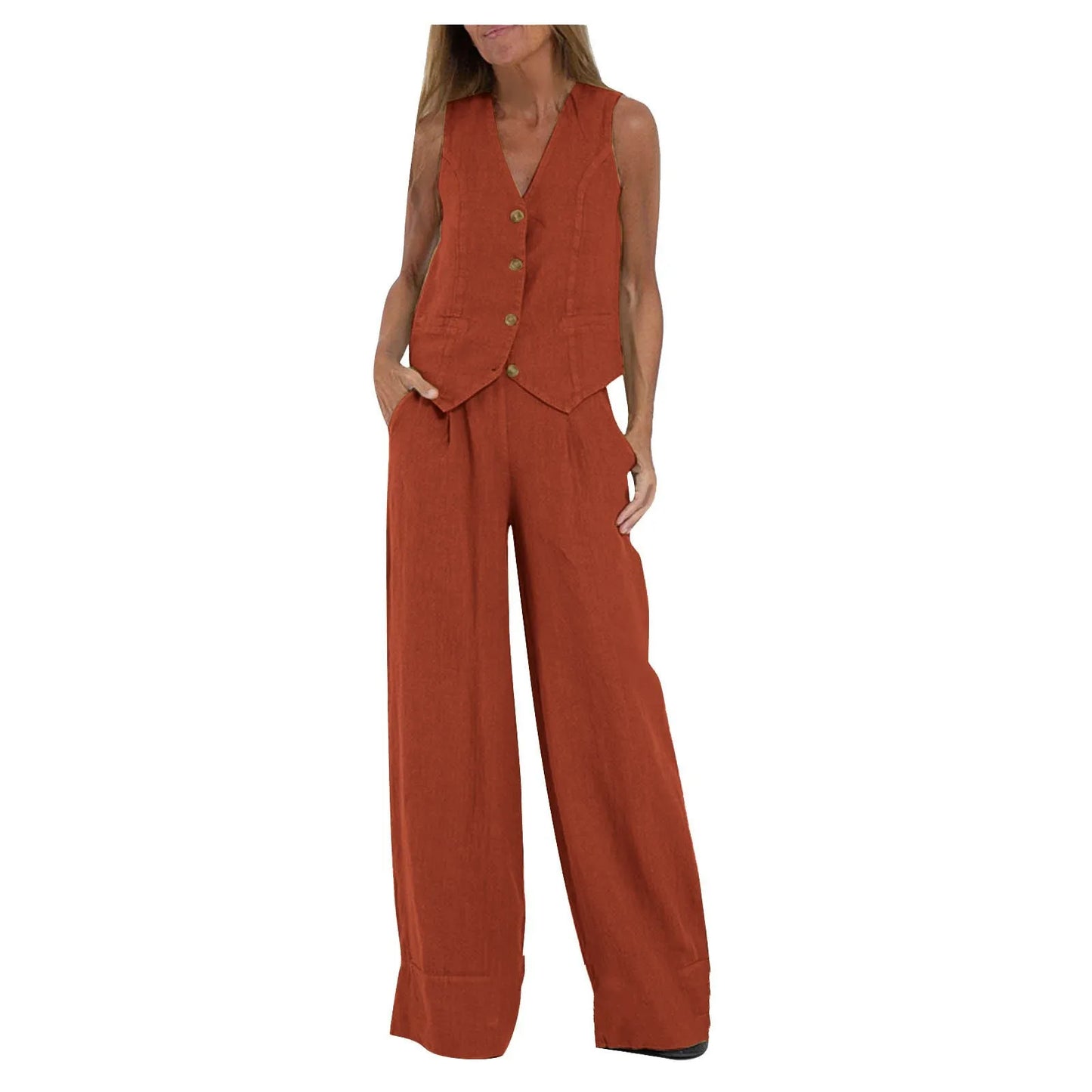 Conjunto de 2 piezas de chaleco sin mangas y pantalones largos