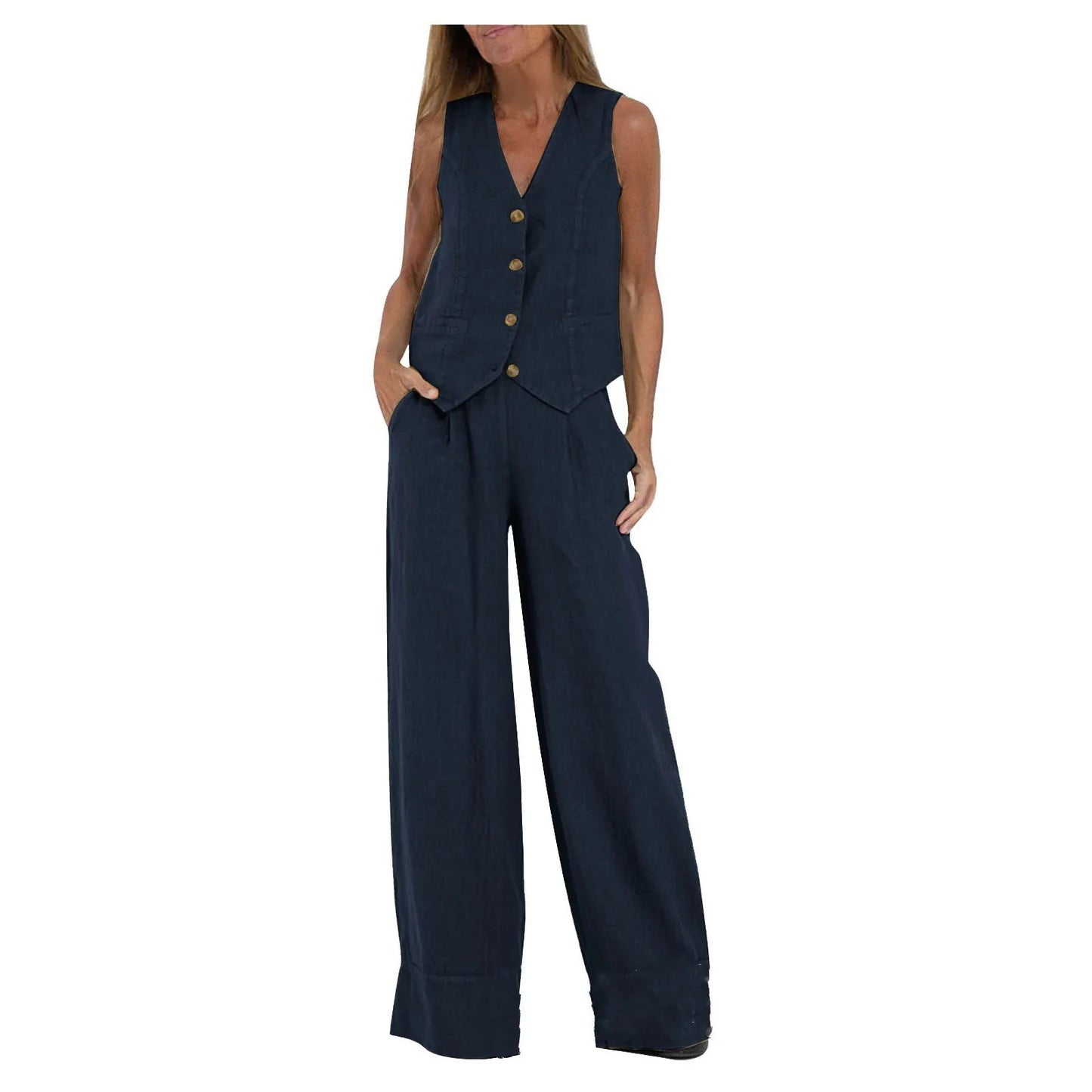 Conjunto de 2 piezas de chaleco sin mangas y pantalones largos