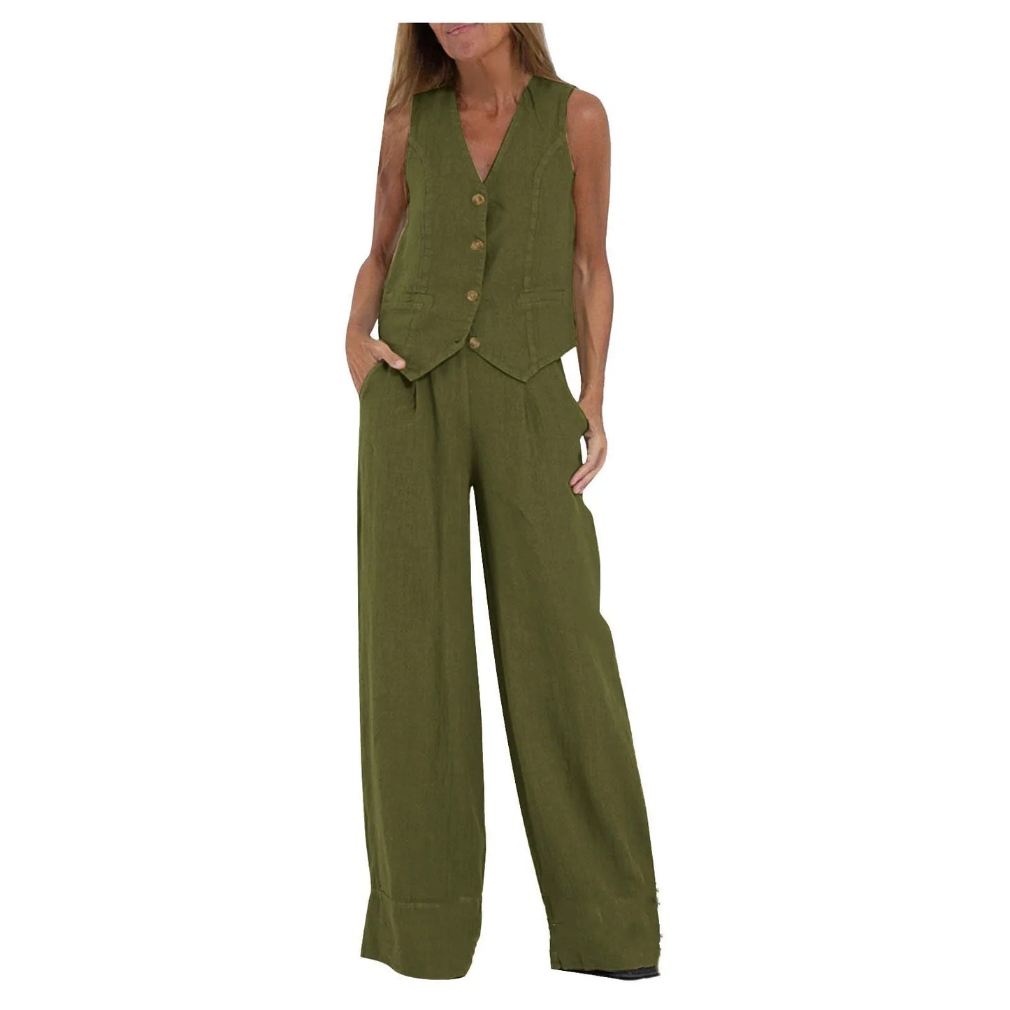 Conjunto de 2 piezas de chaleco sin mangas y pantalones largos