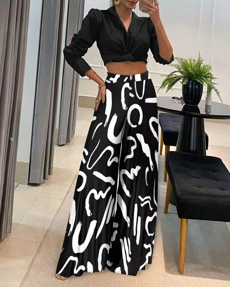 Pantalones de pierna ancha con estampados estilo casual