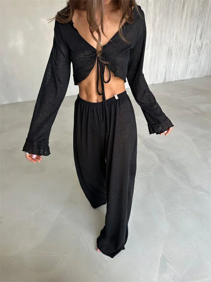 Conjunto de 2 piezas de pantalones informales y manga larga