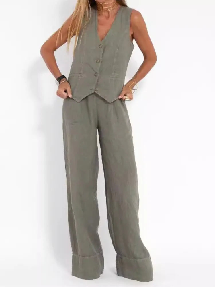 Conjunto de 2 piezas de chaleco sin mangas y pantalones largos
