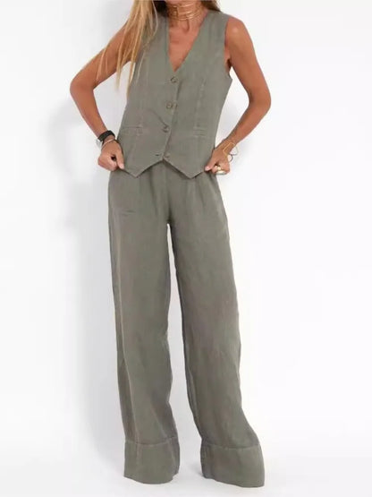 Conjunto de 2 piezas de chaleco sin mangas y pantalones largos