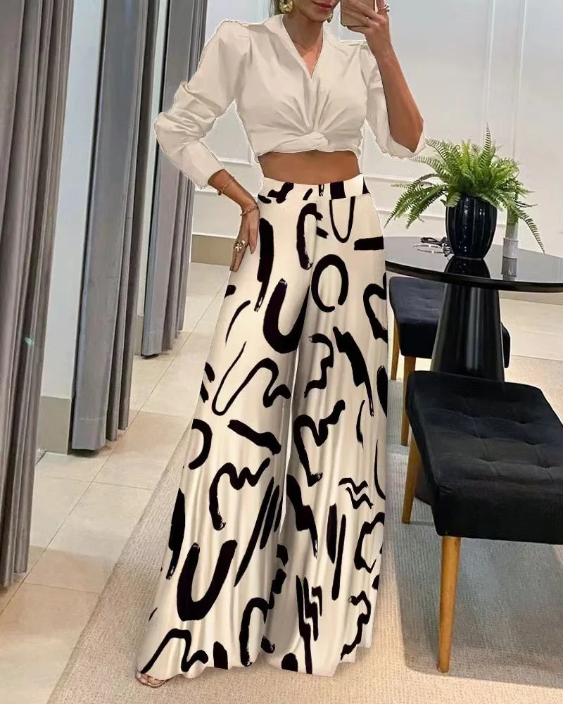 Pantalones de pierna ancha con estampados estilo casual