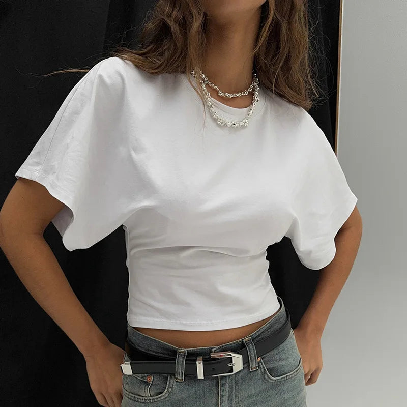 Camiseta corta casual de cuello redondo y manga corta