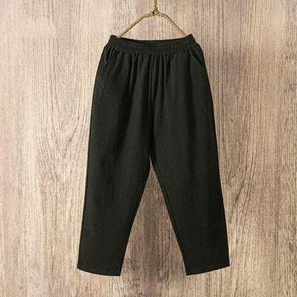 Pantalones de lino y algodón con cintura elástica