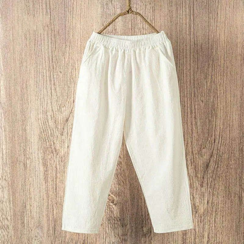 Pantalones de lino y algodón con cintura elástica