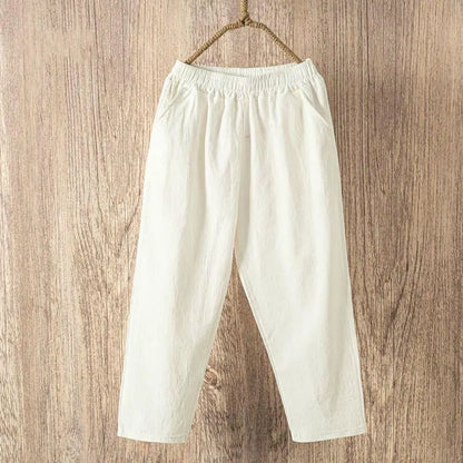 Pantalones de lino y algodón con cintura elástica