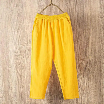 Pantalones de lino y algodón con cintura elástica