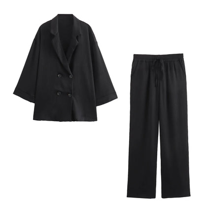 Conjunto de chaqueta informal y pantalones de pierna ancha