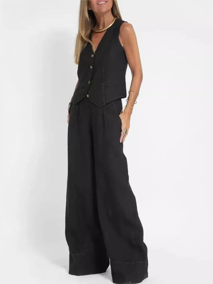 Conjunto de 2 piezas de chaleco sin mangas y pantalones largos