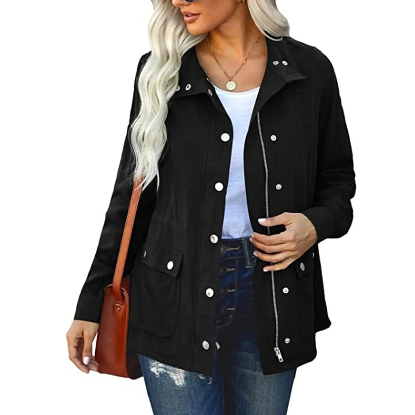 Chaqueta con capucha para mujer, cárdigan liso a prueba de viento, para Otoño e Invierno