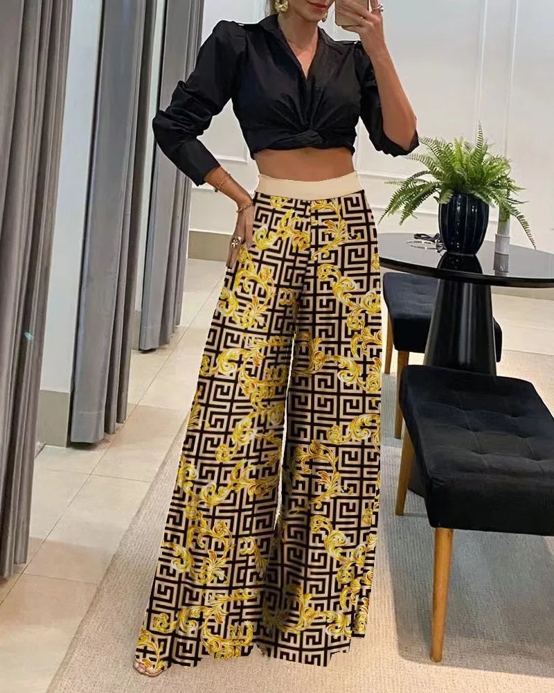 Pantalones de pierna ancha con estampados estilo casual