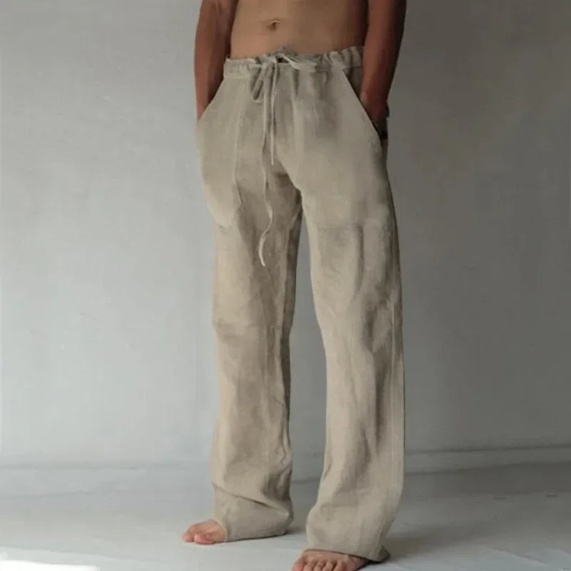 Pantalones holgados de algodón y lino para hombre