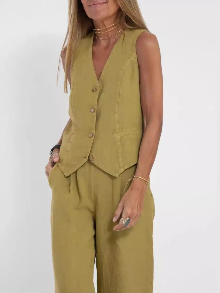 Conjunto de 2 piezas de chaleco sin mangas y pantalones largos