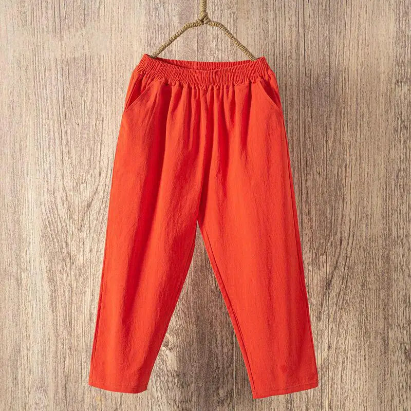 Pantalones de lino y algodón con cintura elástica