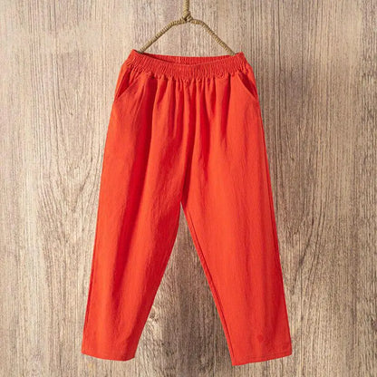 Pantalones de lino y algodón con cintura elástica