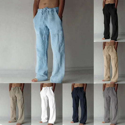 Pantalones holgados de algodón y lino para hombre