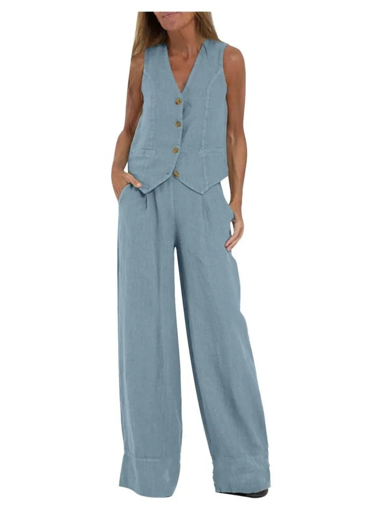 Conjunto de 2 piezas de chaleco sin mangas y pantalones largos