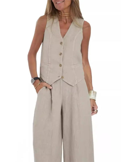 Conjunto de 2 piezas de chaleco sin mangas y pantalones largos