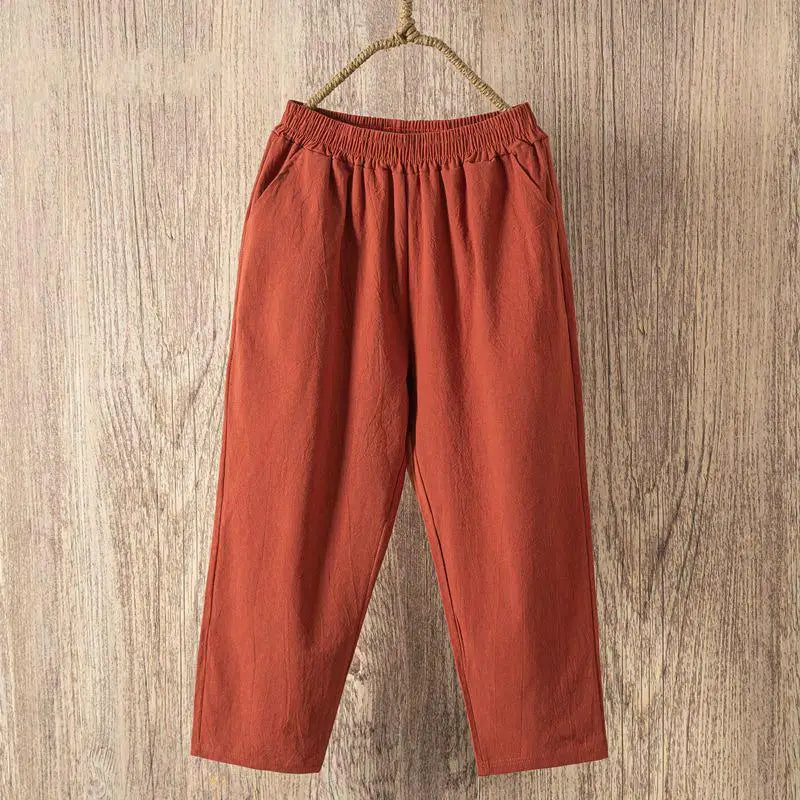 Pantalones de lino y algodón con cintura elástica