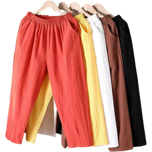 Pantalones de lino y algodón con cintura elástica